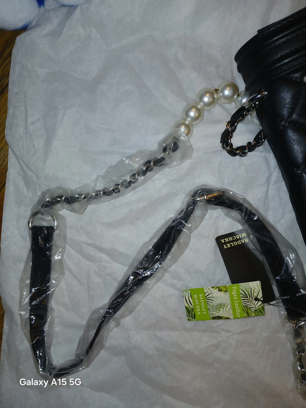 Badgley Mischka Black Quilted Crossbody w/ Pearl Handle Made With Vegan Leather